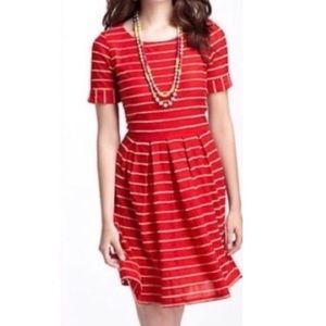 Anthropologie Red Striped Scallop Dress